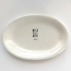 Rae Dunn Magenta EAT Fork Spoon Knife Minimalist Art Dish Decorative Oval Plate